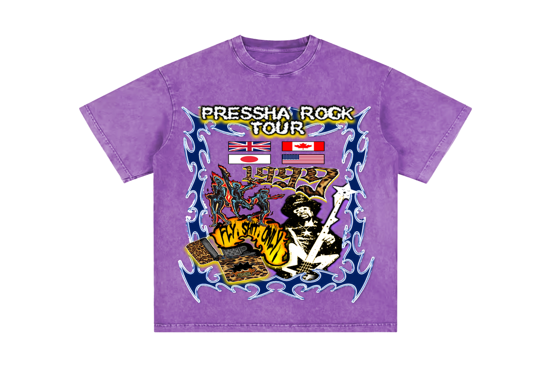 PRESSHA ROCK TOUR T-$HIRT - PRESSHA BY PRE$HA-streetwear -urban clothing- graphic tee-streetwear-hoodie-oversized-hoodie-heavyweight tee-rap tee-Y2K-streetwear-affordable streetwear brand-best streetwear hoodies under $100-streetwear drops 2025-Buy graphic tees online-USstreetwear-merch shop-urban streetwear-urban fashion-black owned streetwear-