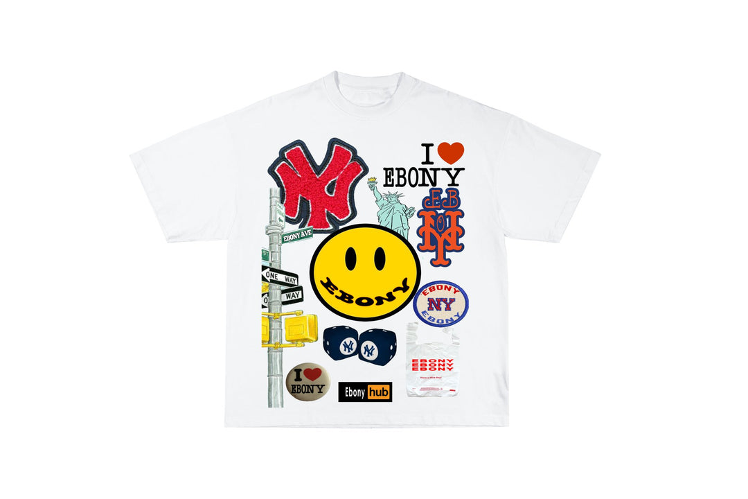 I Love eboNY T-$hirt featuring a bold black reinterpretation of the classic I ♥ NY design, representing Black culture and urban fashion.